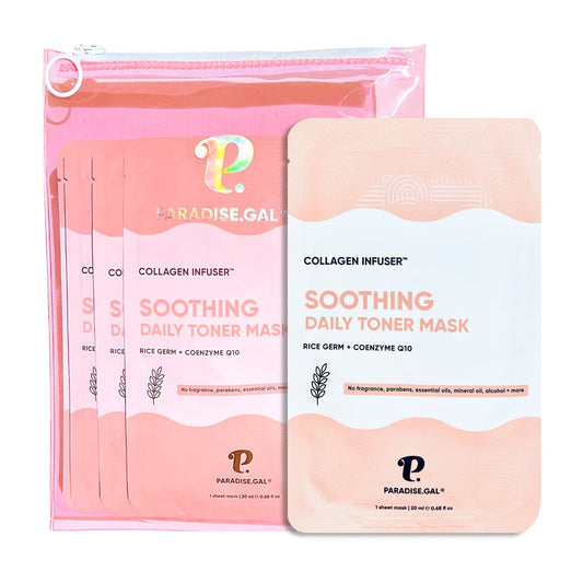 Soothing Face Masks (10-Pack) Korean Skincare Infused with Collagen, Rice, Coenzyme Q10, Niacinamide & Ceramide - Calming Solution for Sensitive Skin