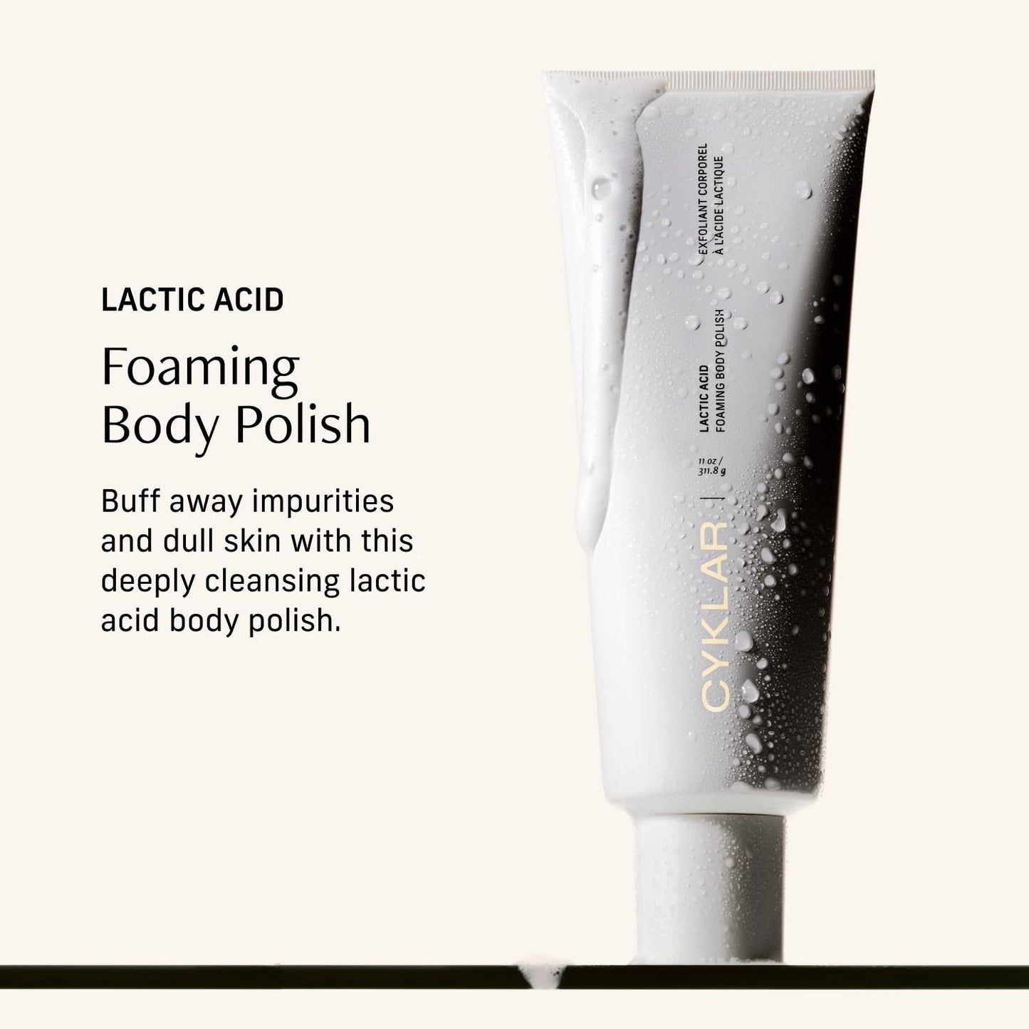 Lactic Acid Foaming Body Polish – Exfoliating Body Wash with Chemical & Physical Smoothers – Includes Glycerin Hydration, Mandelic Acid & Volcanic Pumice. Fragrance-Free, 11 fl oz