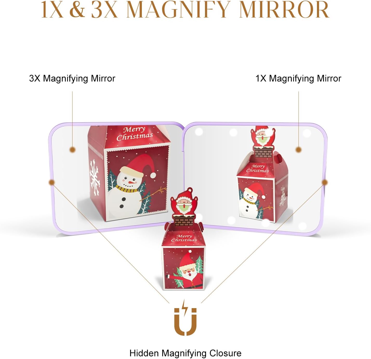 Compact Mirror, 1X/3X Magnification LED Pocket Mirror with Nternal BIattery, Mini Mirror for Purse, Pocket,Travel and Present (Purple)