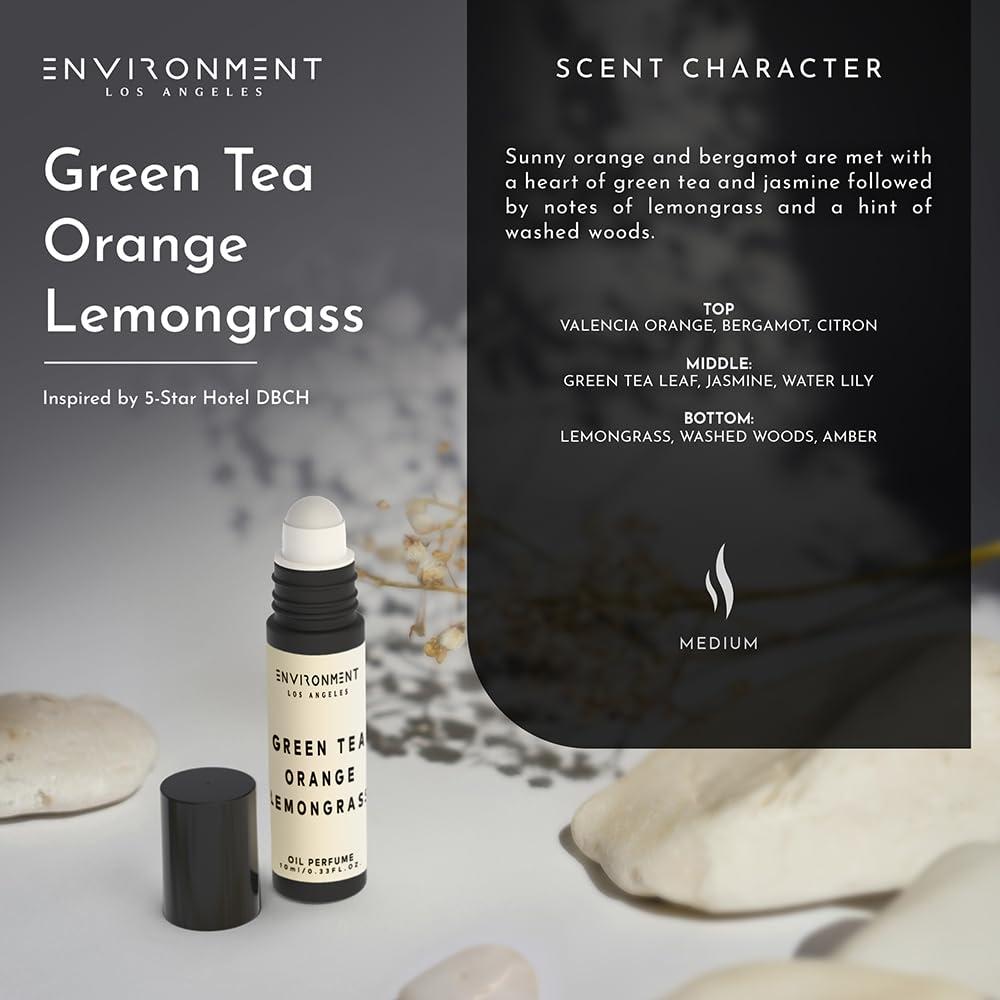 ENVIRONMENT Inspired by 5-Star Hotels DBCH 10ml Roll-on Perfume (Green Tea | Orange | Lemongrass) Body Oil Fragrance, Roll On Oil, Body Fragrance for Women & Men, Luxury Scents, Vegan & Cruelty-Free