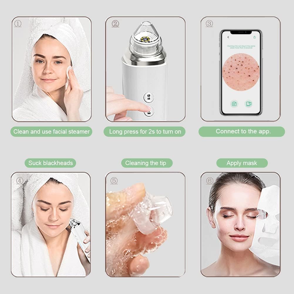 Blackhead Remover Pore Vacuum, 【[FDA Certification] 】 WiFi Visible Facial Pore Cleanser with HD Camera Pimple Acne Comedone Extractor Kit with 6 Suction Heads Electric Blackhead Suction Tool