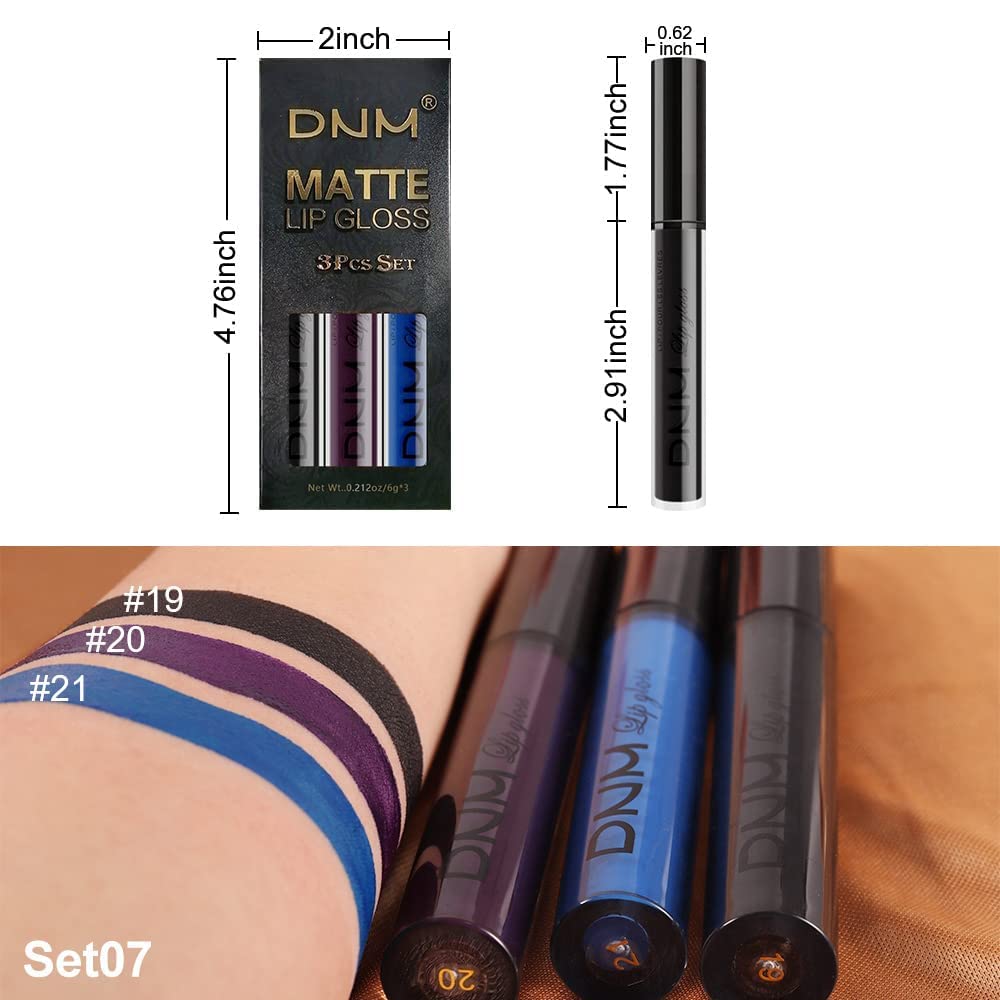 evpct 3Pcs Dark Black Purple Blue Matte Liquid Lipstick Halloween for Women Long Lasting Smudge Proof Black 24 Hours Original Lip Liner and Lipstick Stain Makeup Set labial mate larga duracion 24