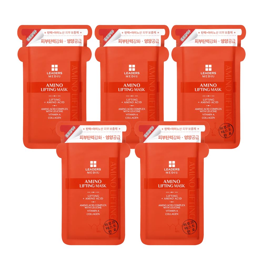 Amino Firming & Lifting Facial Sheet Mask | Amino Acid Complex, Vitamin A, Collagen | Reduces Fine Lines, Improves Elasticity, for All Skin Types (5 Sheets)