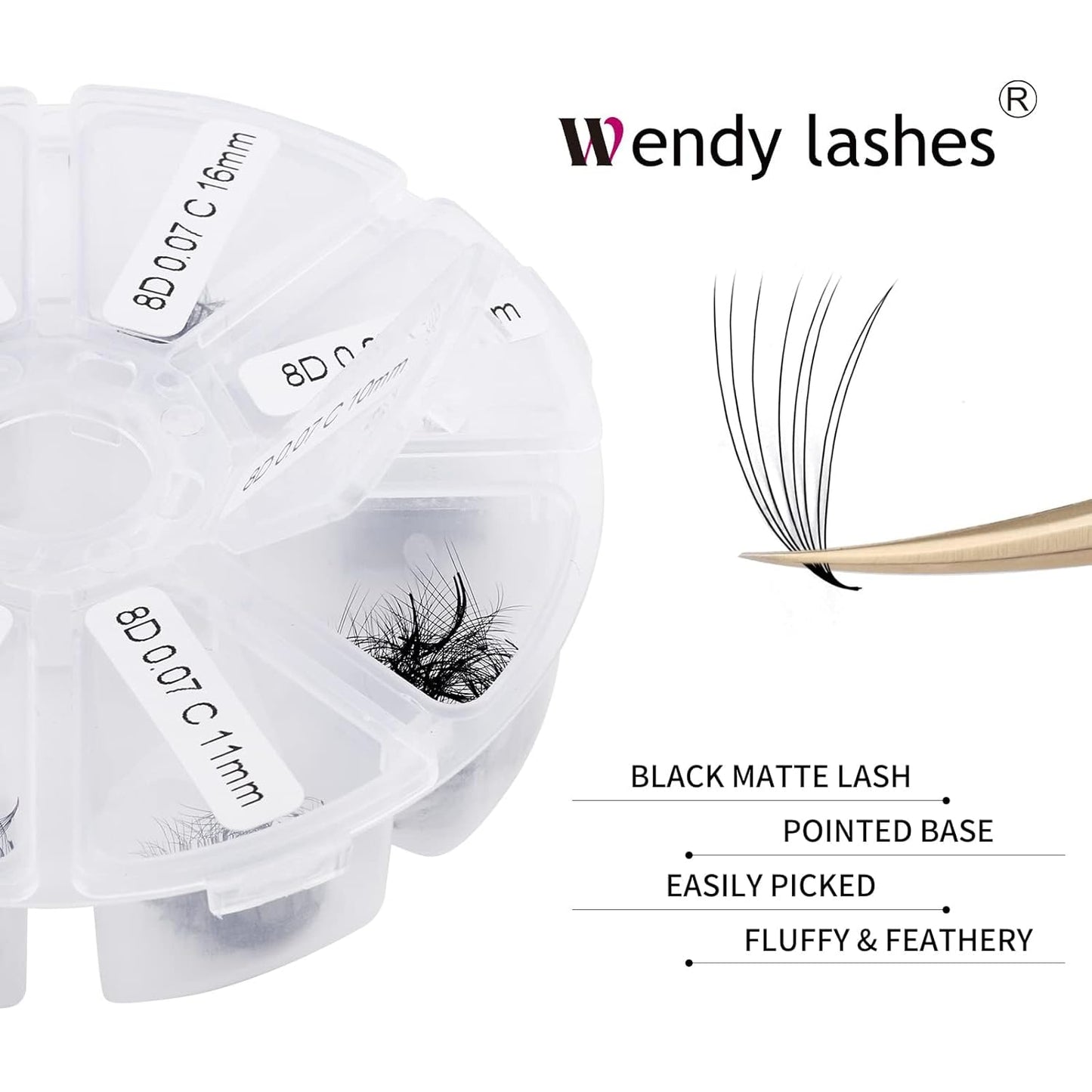 Premade Fans for Eyelash Extension: 8D, Wendy Lashes, Handmade Fans, Pre-made, For Lash-Artists, D, 9-16mm