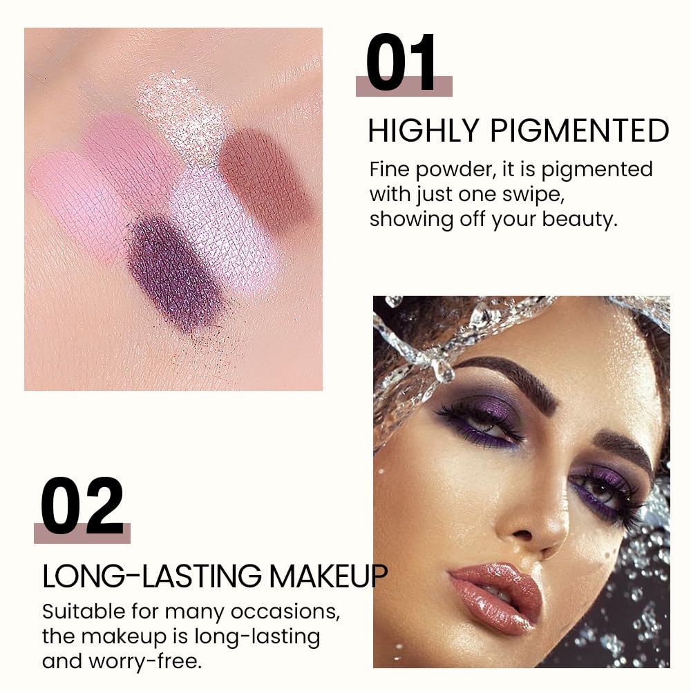 6-Color Pink Champange Purple Matte & Shimmer Eyeshadow Palette with Mirror – Highly Pigmented, Long-Lasting Eye Makeup for Artists & Creative Looks (03#)