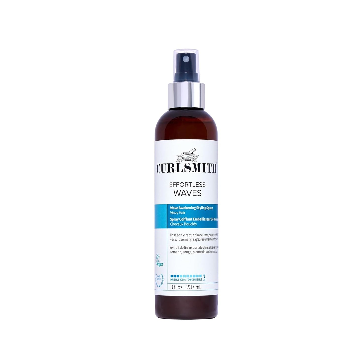 CURLSMITH - Effortless Waves Styling Spray, Lightweight and Moisturising, Reduce Frizz, Natural Look, For Wavy and Curly Hair, Vegan (8oz)