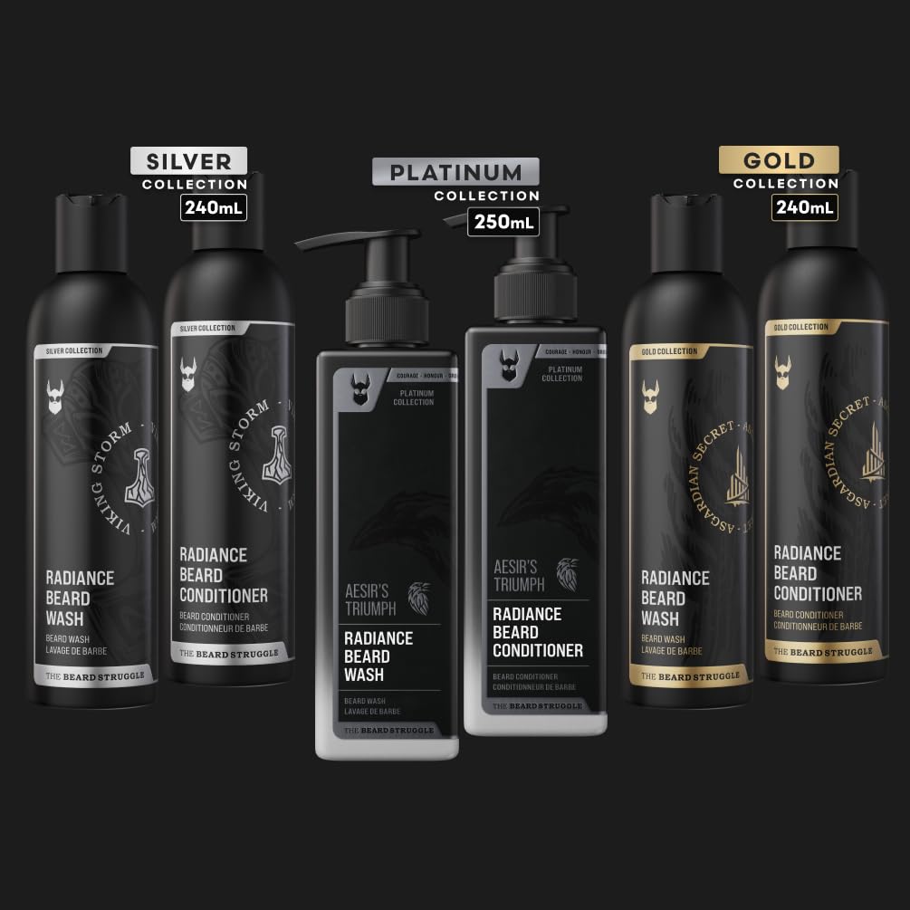 The Beard Struggle Radiance Beard Wash & Conditioner Bundle for Men - Platinum Collection - Pack of 2 - Aesir's Triumph - Nourish, Cleanse, Soften, & Strengthen Beard