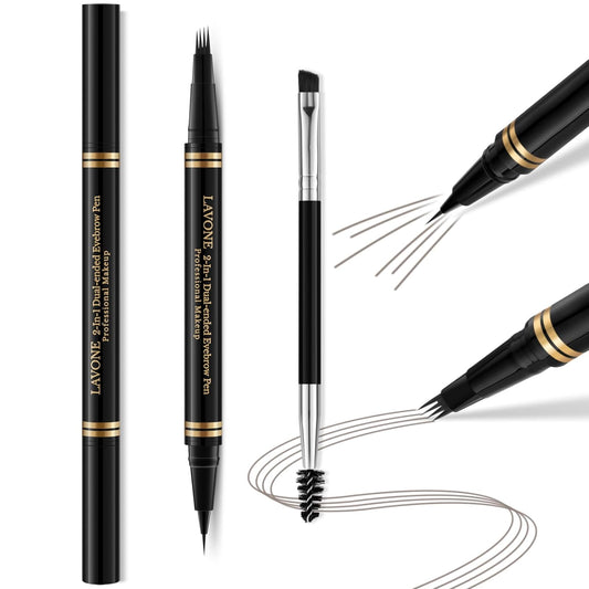 Eyebrow Pen,2-in-1 Waterproof Eyebrow Pencil with 4 Tip Microblading Brow Pen and Ultra-Precise Brow Pencil,with Dual-ended Eyebrow Brush,Eyebrow Makeup for Natural Looking - Grey