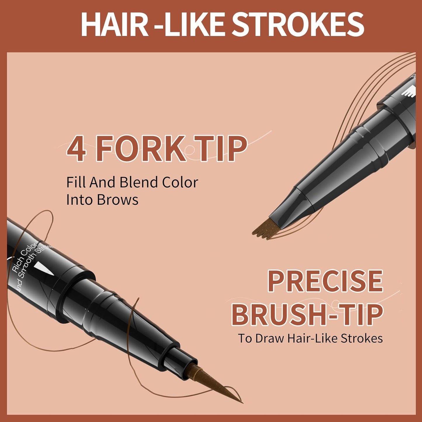 4-Fork Tip Microblading Eyebrow Pen - 2-in-1 Waterproof Eyebrow Pencil, Long-Lasting Natural Hair-Like Brows, Smudge-Proof & Easy to Use (04#Black)