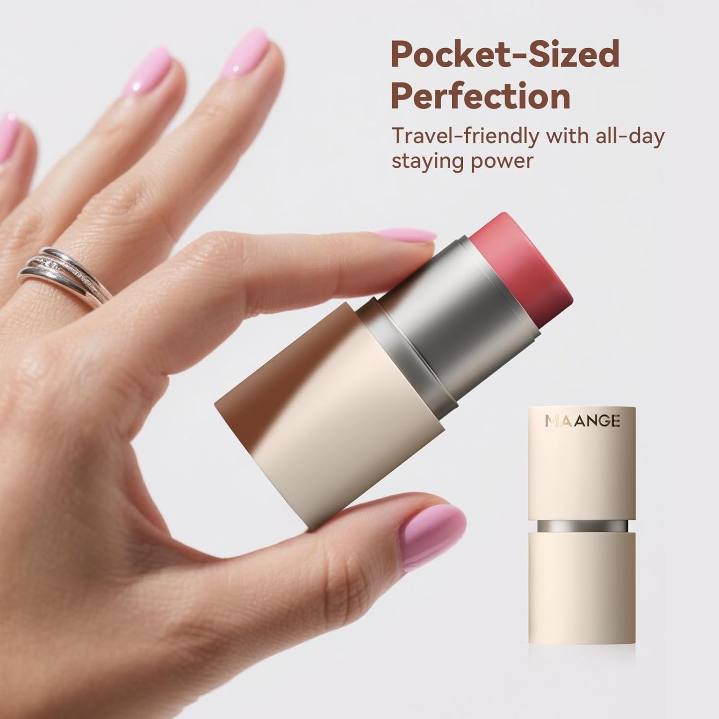 MAANGE Multi-Use Blush Stick, All-in-One Cream Blush for Cheeks, Eyes & Lips Long-Wearing, Blendable Makeup Blush Stick, Creamy & Buildable (R101+C102)