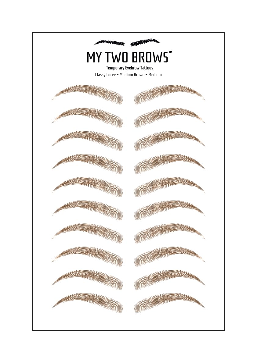 (10 pairs) Medium Brown Temporary Eyebrow Tattoo - Medium Size - Waterproof & Smudgeproof - Classy Curve Style Eyebrow Stickers - Sheet Lasts up to 30 Days - Won't Work on Existing Brows