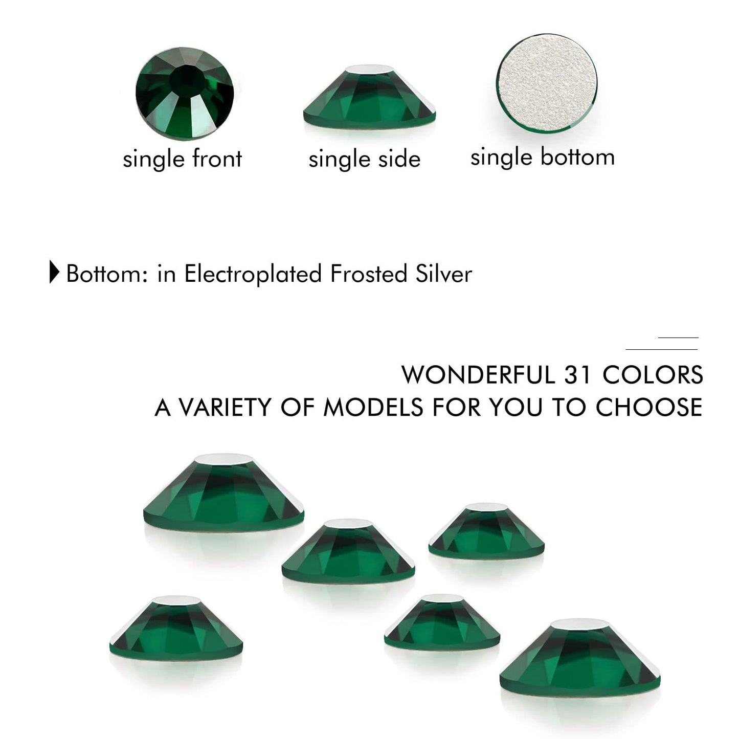 1440Pcs Dark Green Crystal Rhinestones,Glass Flatback Rhinestones Mini Gemstones for Nail Face Makeup Art Crafts Clothes Decoration -(SS6,2.0mm,Dark Green)