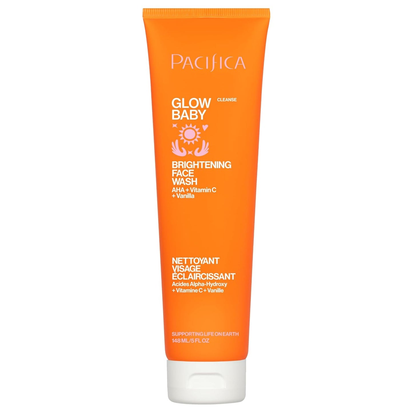 Pacifica Glow Baby Brightening Facial Cleanser 5oz – Vitamin C & Glycolic Acid (AHA) Face Wash for Radiance – Daily Cleanser for Anti-Aging Exfoliating for Smooth, Even Glowing Skin Vegan Clean Beauty