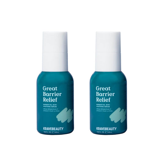 KraveBeauty Great Barrier Relief Duo, Soothing Skin Barrier Repair Serum, Contains Tamanu Oil to Soothe and Calm Redness, For All Skin Types, Vegan & Cruelty Free, 1.52 fl oz x2