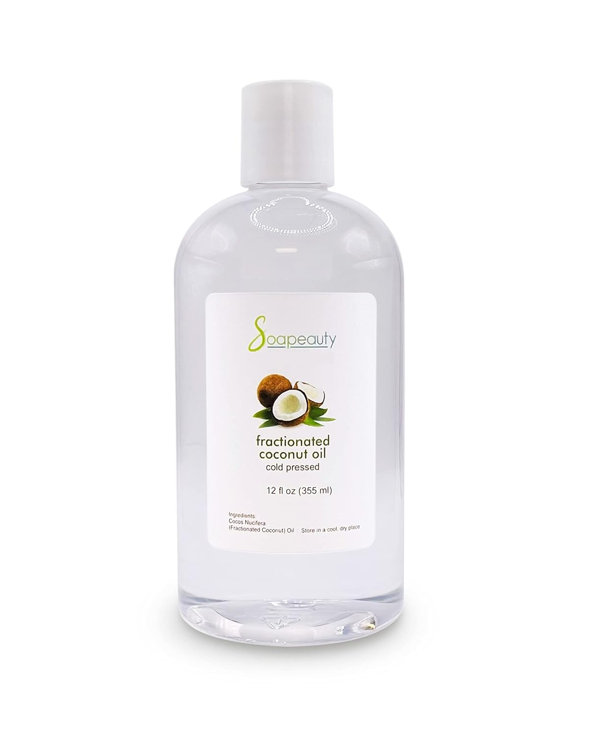 Soapeauty FRACTIONATED COCONUT OIL Cold Pressed Refined | 100% Natural Available in Bulk | Carrier for Essential Oils, Face, Skin, Hair Moisturizer, Soap Making | 12 fl oz