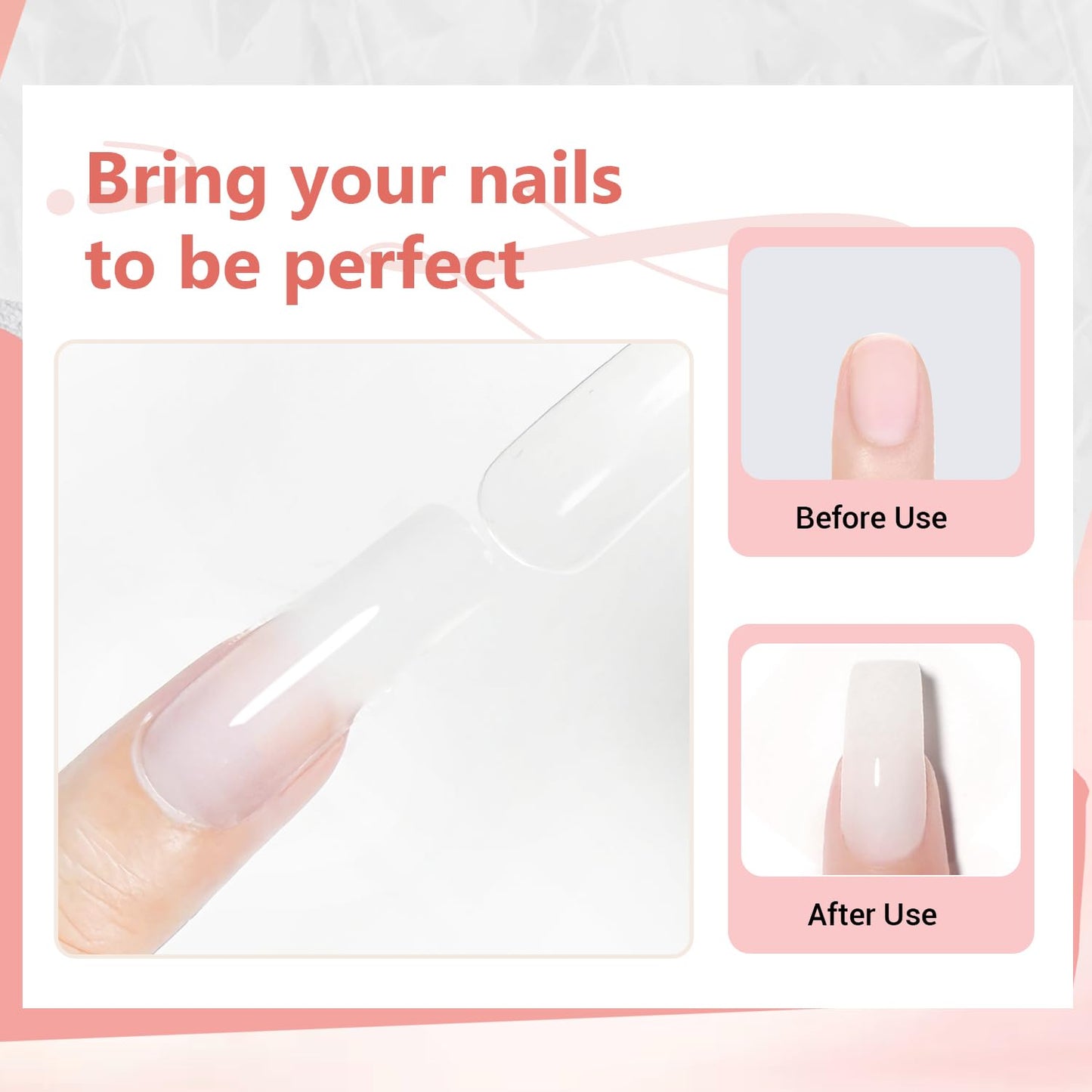 JEWHITENY Poly Nail Gel Set Clear Pink White Poly Extension Gel With Base Coat Top Coat Slip Solution French Manicure Need U V Lamp Curing for Finger Art and Home DIY