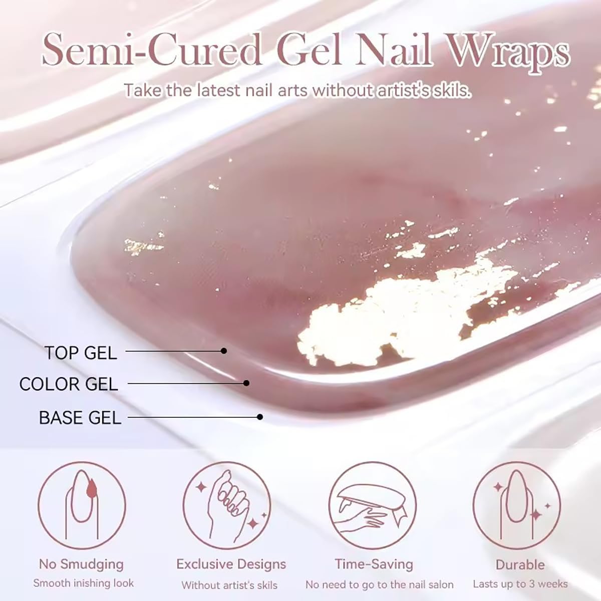 Reddish Brown Semi Cured Gel Nail Strips Stickers Solid Color Gel Polish Strips Design Waterproof Self Adhesive Nail Stickers for Women DIY Manicure Party Nails Decoration 1 Sheets