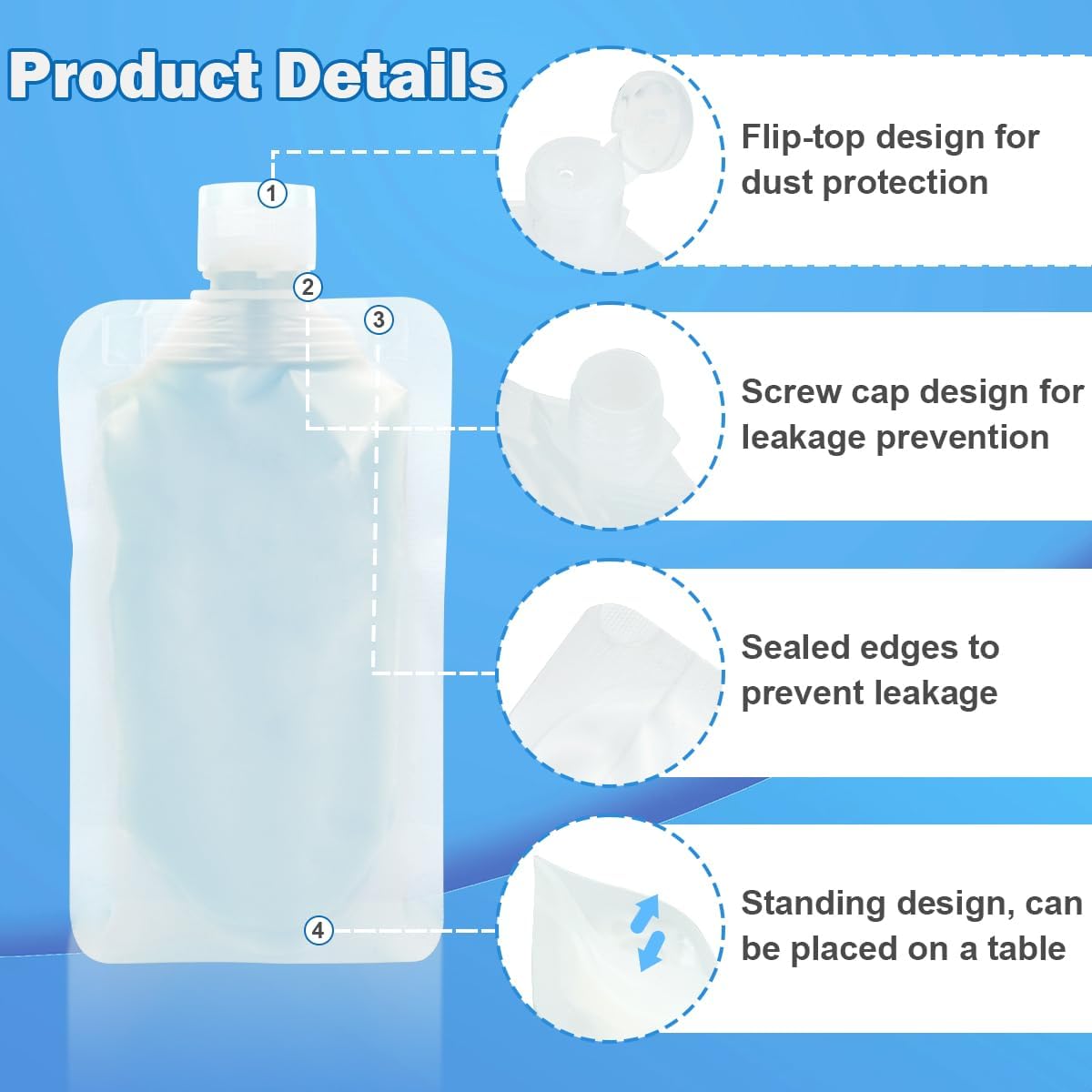 52Pcs Travel Pouches for Toiletries, TSA Approved Travel Fluid Squeeze Pouches, Travel Size Stand Up Pouch, Refillable Leakproof Travel Containers for Shampoo Conditioner Lotion Soap Liquids