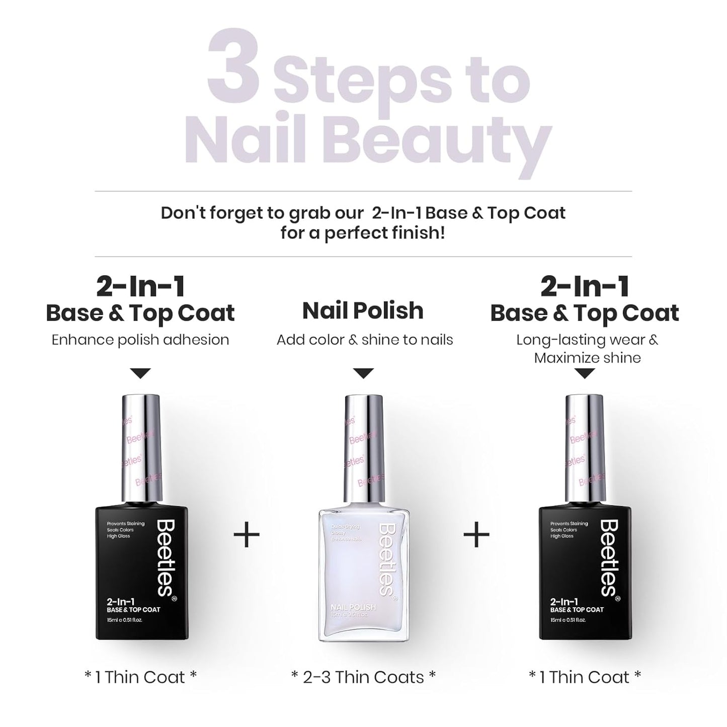 Beetles Nail Polish - Jelly White Nail Polish Natural Blue Glitter Nail Concealer Fast Dry Quick Milky White Nail Strengthener and Growth Treatment for Thin and Damaged Nails,0.51 FL OZ
