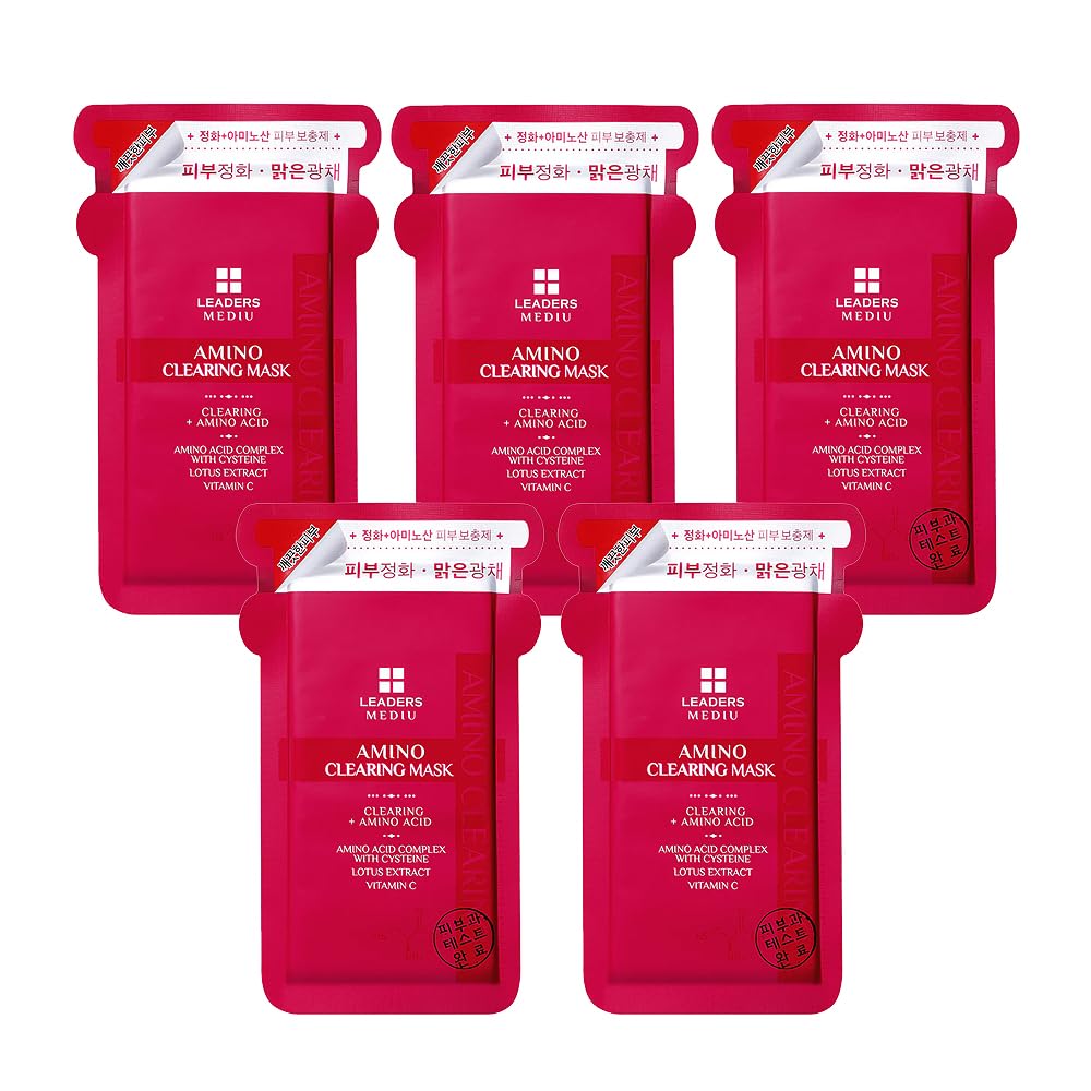 Amino Brightening & Clearing Facial Sheet Mask | Vitamin C, Lotus Extract for Acne Scars, Hyperpigmentation, Dark Spots, Even Skin Tone (5 Sheets)