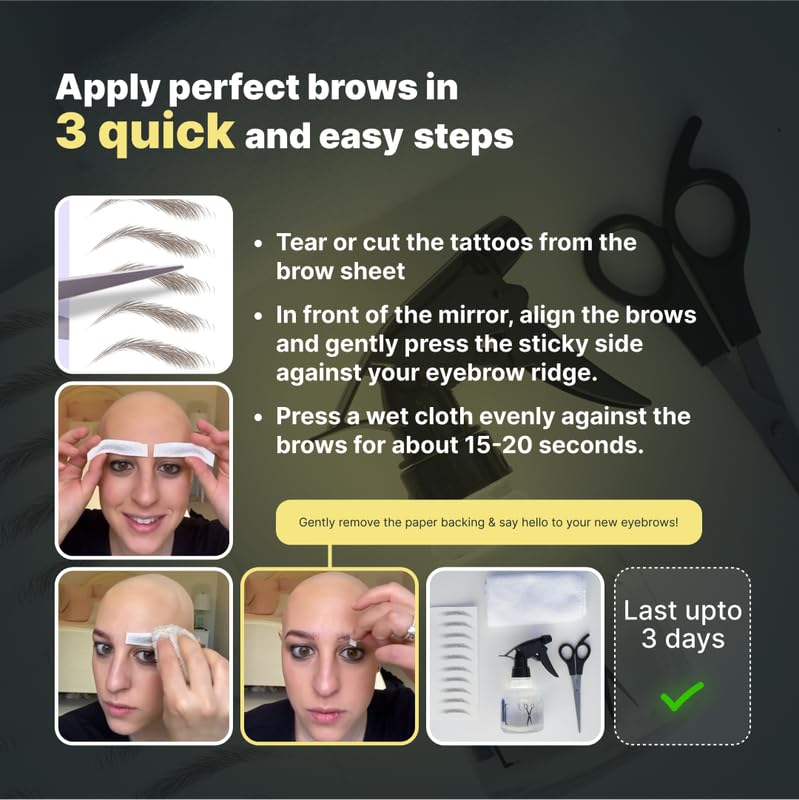 100 Pairs Medium Brown Temporary Eyebrow Tattoos, Waterproof and Smudge-Proof Medium Sassy Swerve Style Realistic Eyebrow Stickers for Women, Easy to Apply, Won't Work on Existing Brows