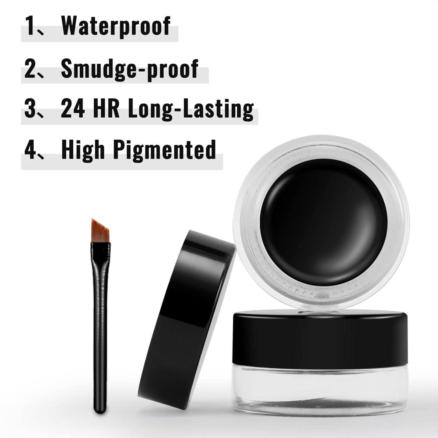 Erinde Dark Gray Gel Eyeliner, Waterproof Cream Eyeliner Gel Pot, High-Intensity Pigments Long Lasting Smudge-Proof Eye Liner Halloween Makeup, Waterline Matte Eye Liner with 2PCS Brush, 08 Dark Gray