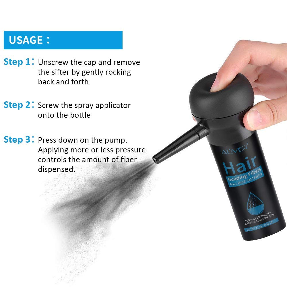 Aliver Hair Fibers for Thinning Hair with Spray Medium Brown - Undetectable Natural Formula - Thicker Fuller Hair in 15 Seconds - Conceals Hair Loss & Look Younger - Designed for Men & Women,0.97Oz