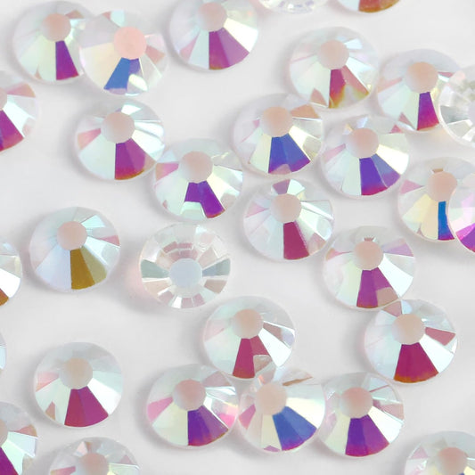 2000PCS SS12 Flatback Rhinestones | 12-Facet Diamond-Cut Glass Gems for Nail Art, Clothing, DIY Crafts |Glue-On Decoration Stones with Silver Backing(Transparent AB)