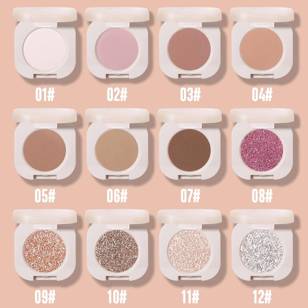 2Pcs Glitter Shimmer Sparkle Eyeshadow Palette Makeup for Green Blue Eyes, Light Brown&Sliver Glitter Shimmer eyeshadow Palette, Cream Iridescent Single Monochrome Eye Shadow Makeup