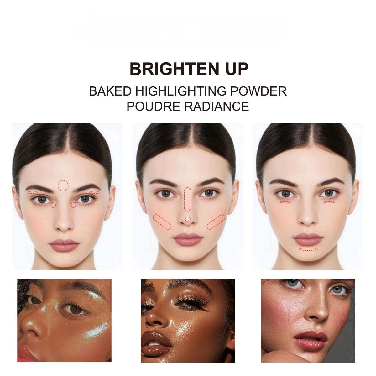 Baked Highlighter Contour Powder Sheer Pearl Shimmer Shades for Face Highlighter Makeup Brighten Up (303-Glow)