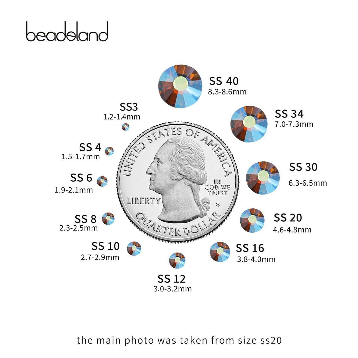 beadsland 1440 Pieces Flat Back Crystal Rhinestones Round Gems, Lt.Colorado Topaz AB,SS12,3.0-3.2mm