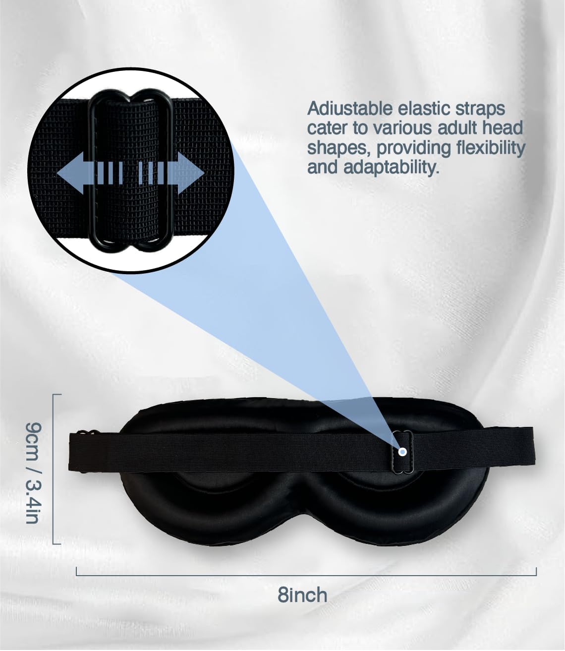 PROMEED Adjustable 23 Momme Mulberry Silk Sleep Mask, 3D Contoured No-Pressure Cup Eye Mask for Sleeping, Super Soft Breathable Blindfold, Perfect Blocks Light for Sleeping (Light Blue)