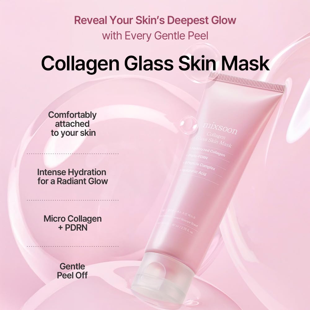 mixsoon Collagen Glass Skin Mask Peel off Facial Packs 2.71 Fl. Oz. / 80ml Collagen Wrapping Hydrating, Glow, Moisturizer For Korean Glass Skin Care