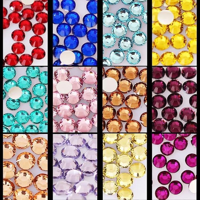 Black Rhinestones for Bedazzling with B7000 Glue, 2mm 3mm 4mm 5mm 6mm (SS8-SS30) Non-Hotfix Flatback Black Diamonds Kit, Nail Crystals Gems Beads for Bedazzling Crafts,DIY Art, Makeup Decoration