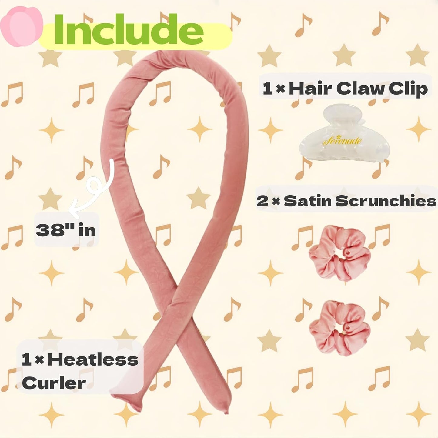 Serenade Sparkling Satin Heatless Curls Overnight, Heatless Hair Clurer Curling Rod Headband, No Heat Curling Rod Hair Roller for Women and Girls to sleep in, Blue
