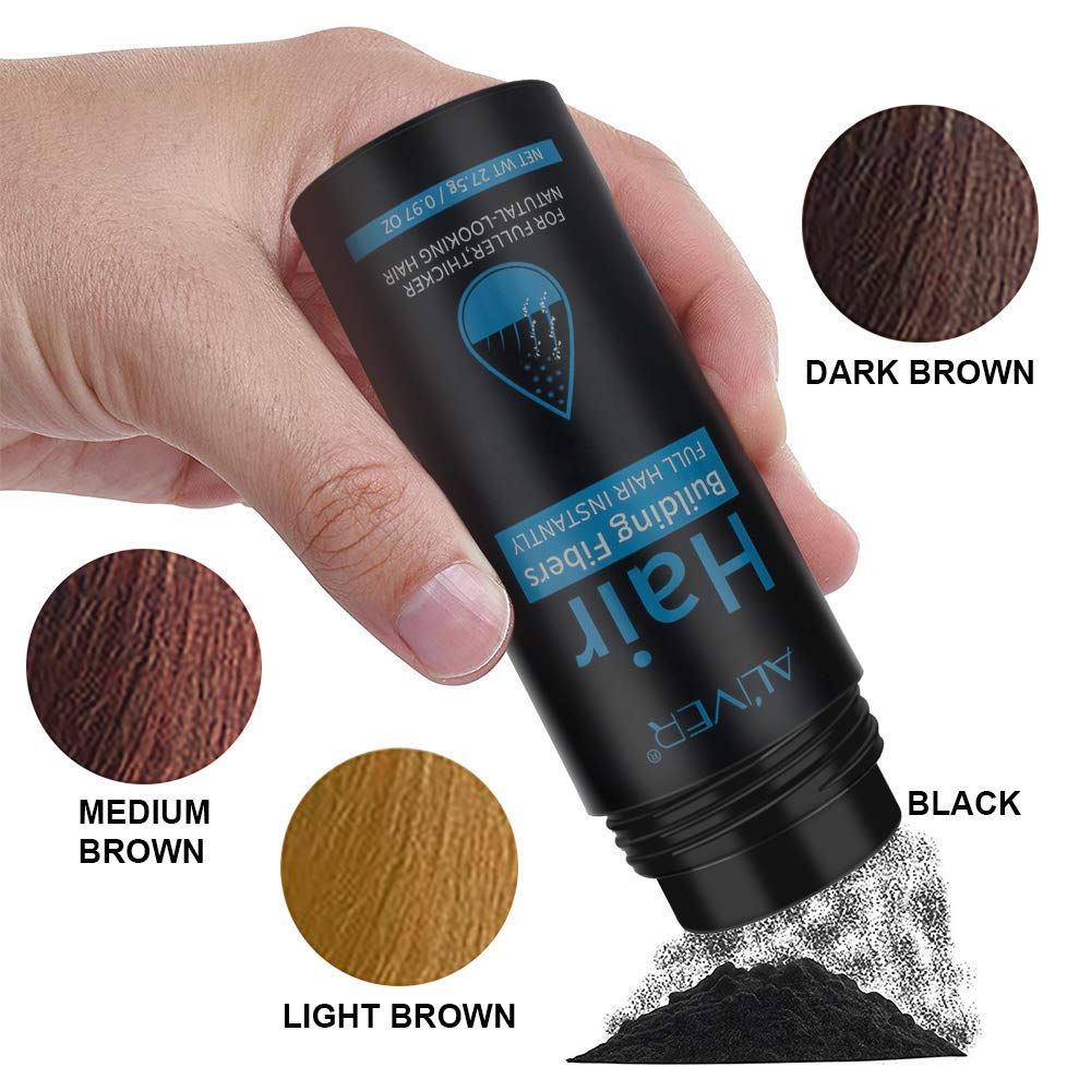 Aliver Hair Fibers for Thinning Hair Medium Brown - Undetectable Natural Formula - Thicker Fuller Hair in 15 Seconds - Conceals Hair Loss & Look Younger - Designed for Men & Women,0.97Oz