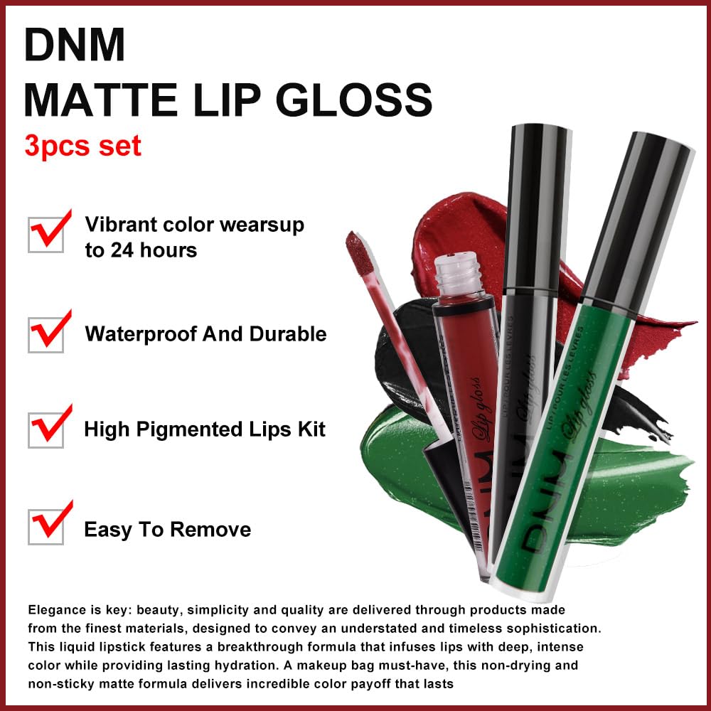 evpct 3Pcs Dark Black Emerald Green Red Matte Liquid Lipstick Lip Stain Sets for Women Matte+Lipstick Long Lasting 24 hr Hours Magic Lipstick 24 Hours original Waterproof 20#