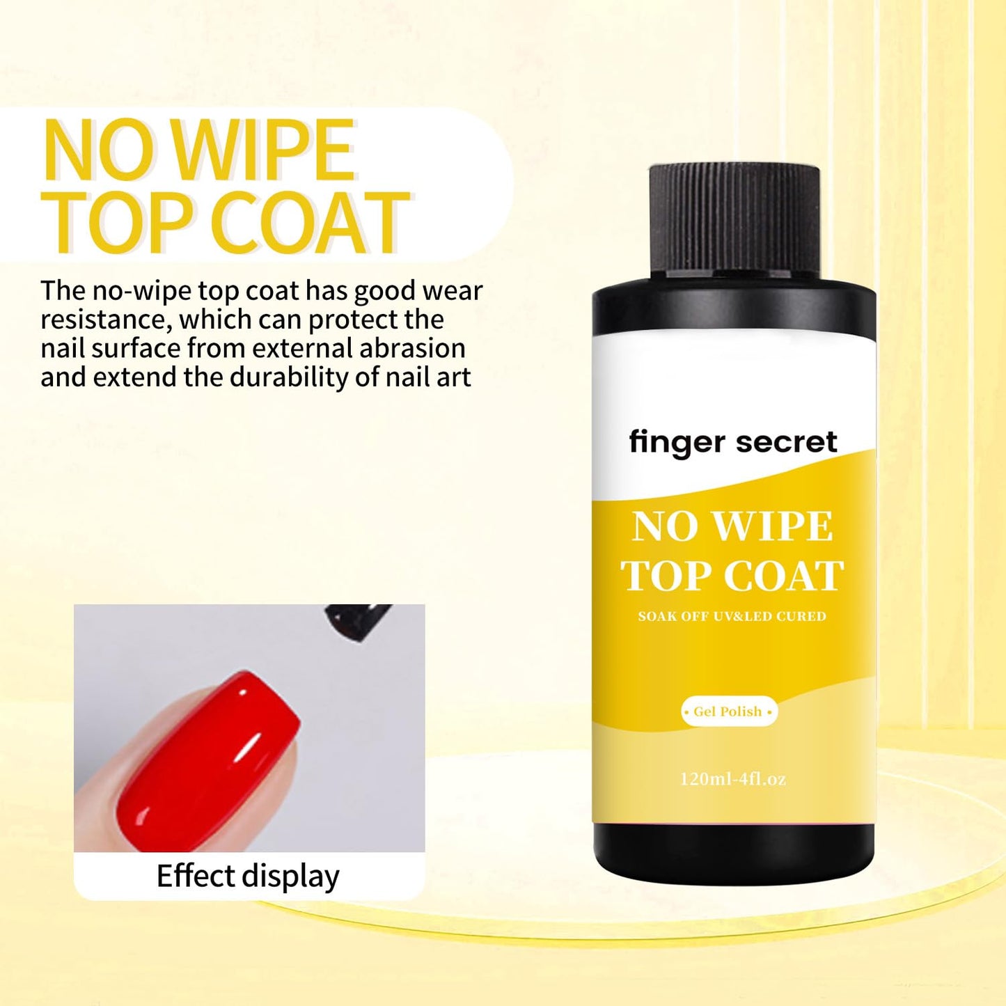 120ml/4floz No Wipe Gel Top Coat for Gel Nail Polish, Quick Dry Clear Nail Polish, Nail Supplies for DIY in Salon or Home Use.