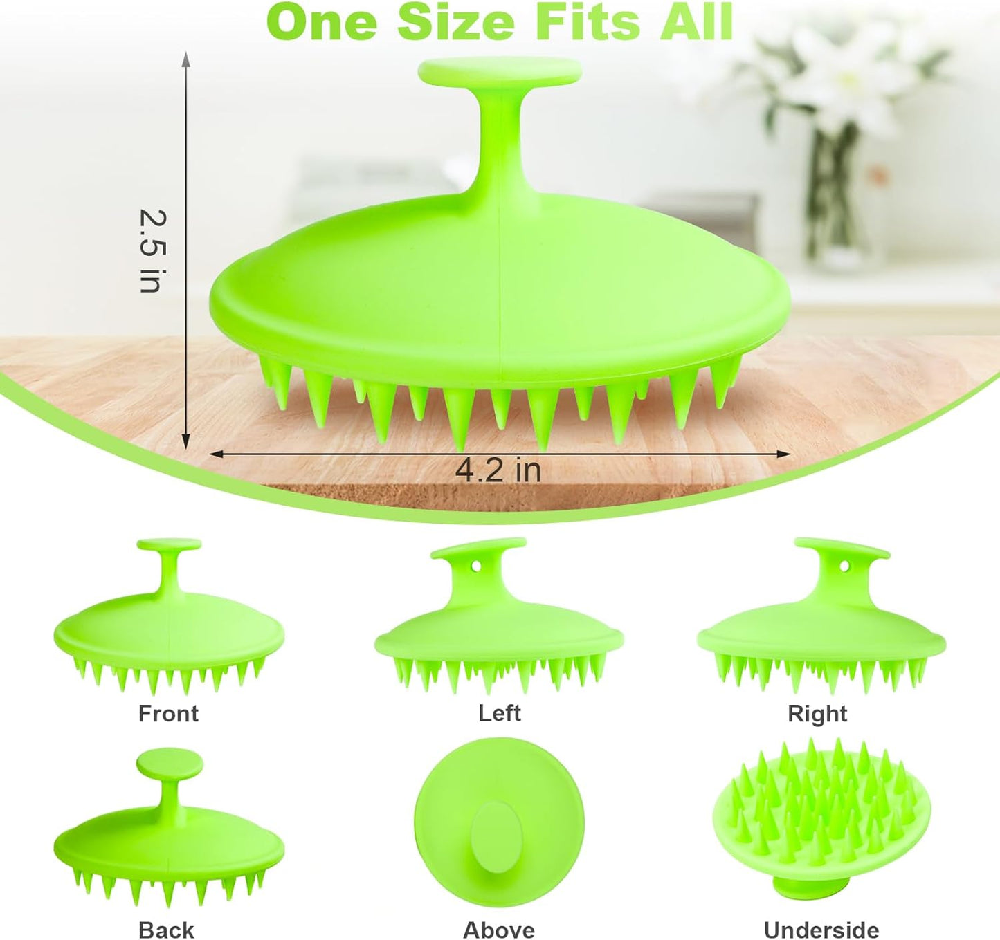Silicone Scalp Massager Shampoo Brush, Scalp Brush for Hair Growth & Dandruff Removal, Hair Scrubber Scalp Stimulator Exfoliator Brush with Soft Bristles for Wet Dry Scalp Care (Green)
