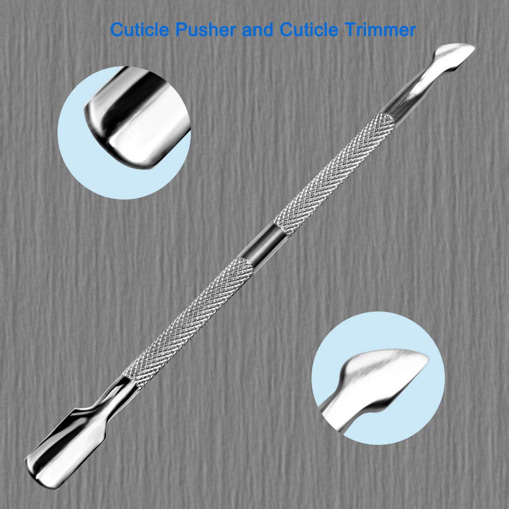 Professional Cuticle Pusher and Cutter, Cuticle Trimmer & Cuticle Remover, 2-Piece Manicure Tools Set for Fingernail and Toenail