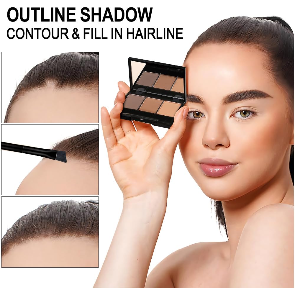 Brow Powder Kit – Long-Lasting 3-Color Brow Filler for Full, Defined Natural Brows, Contour Palette with Double-Ended Brush, sombra para cejas (03)