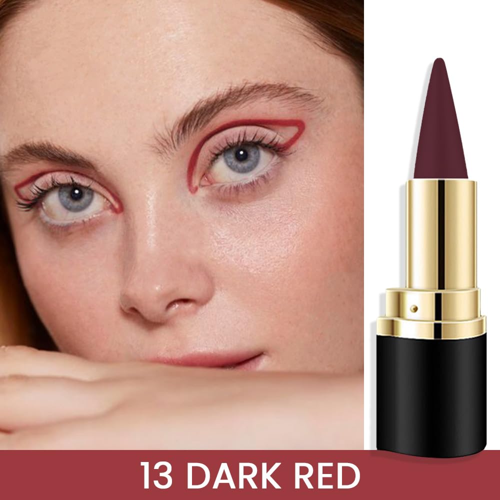 Kaely 2Pcs Red Dark Red Gel Eyeliner Pencil Set,Waterproof Color Colored Eye Liner Crayon,Cat Eye Stencil Gothic Halloween Makeup,Face Paint Eye Black Stick,delineadores de colores para ojos