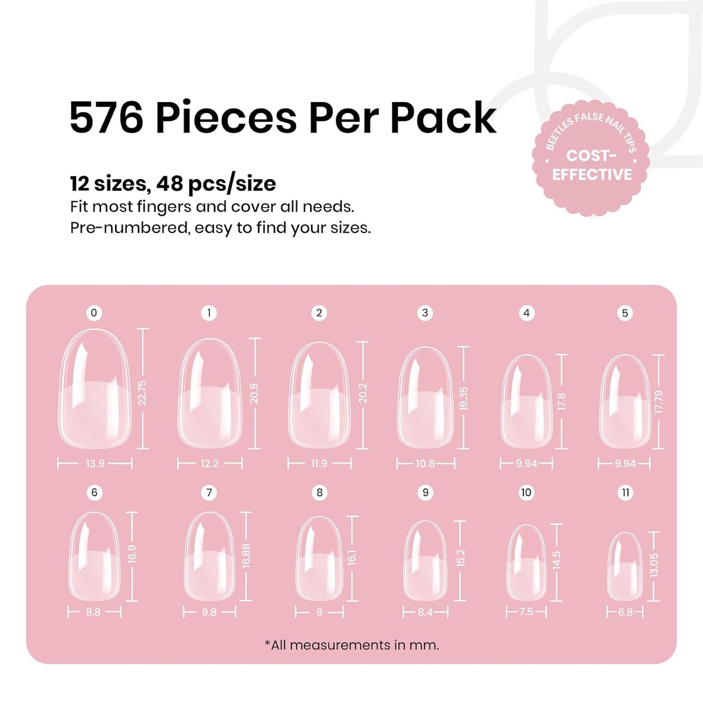 Beetles Gel Nail Tips Short Oval 576Pcs, 12 Sizes Pre-Shaped Half Matte Press On Nails Gelly Tips False Nails for Gel Full Cover False Nails Home DIY Nail Salon Gifts for Girls Women