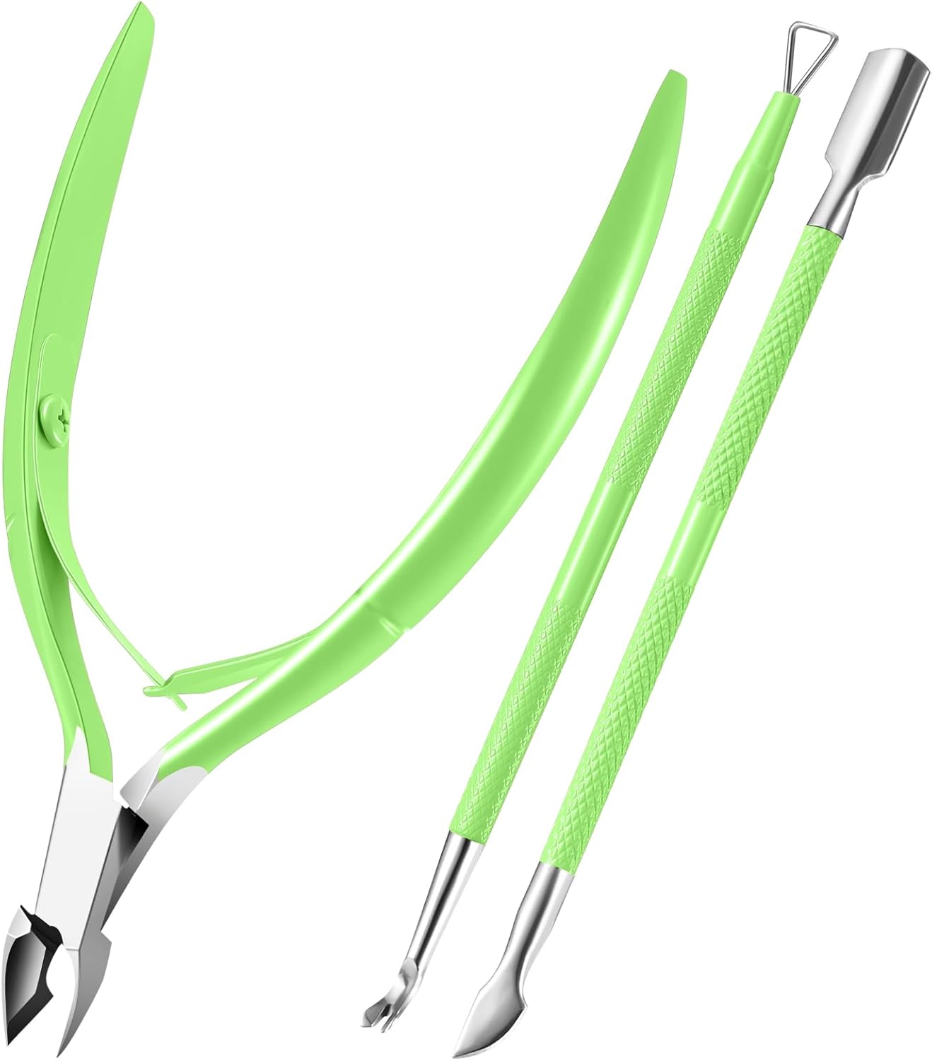 Cuticle Trimmer with Cuticle Pusher, XUNXMAS Cuticle Remover Cutter Nipper Scissor and Triangle Cuticle Nail Pusher Peeler Scraper, Durable Dead Skin Clipper Manicure Pedicure Tools (Green)
