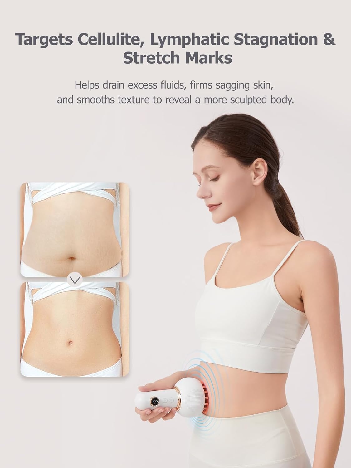 Lymphatic Drainage Massager & Anti Cellulite Massage Tool, Helps Reduce Stretch Marks & Cellulite, for Legs, Arms & Belly, Body Sculpting Machine with Microcurrent, Light, Heat & Vibration