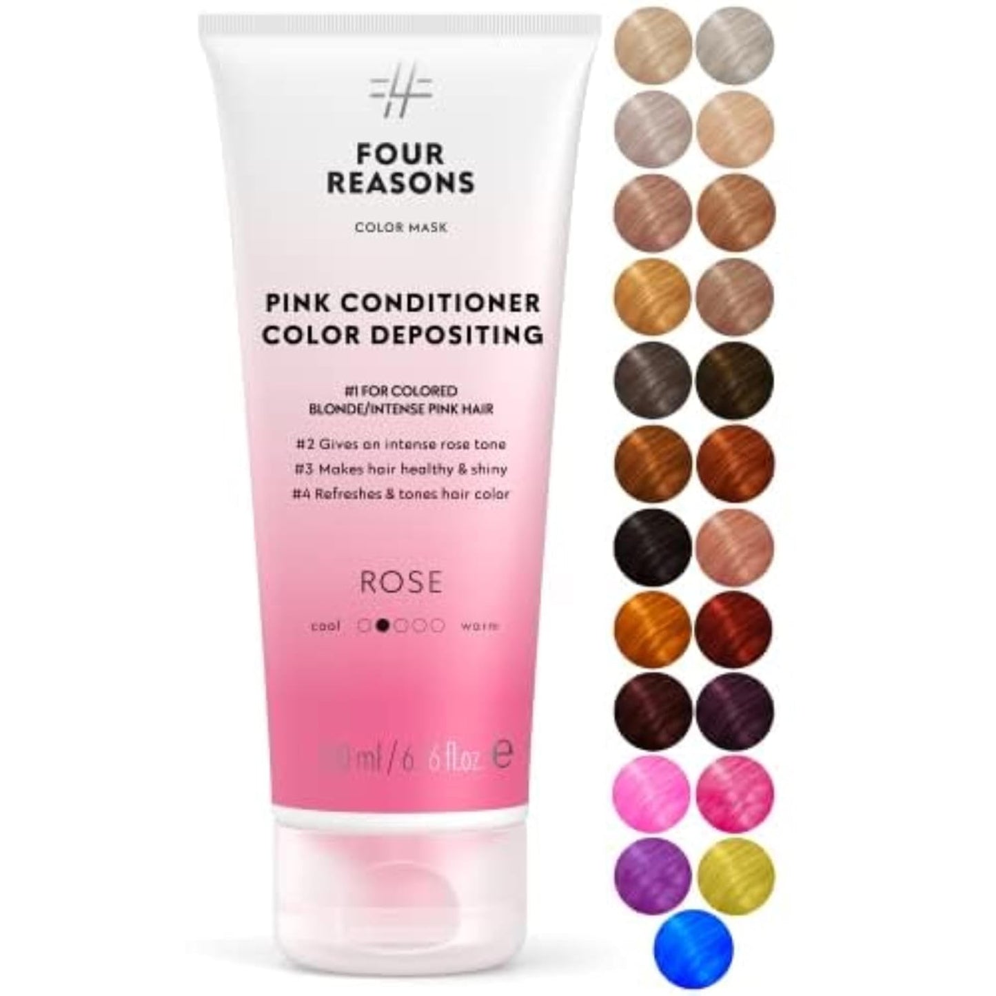 Four Reasons Color Mask - Rose Pink - (27 Colors) Toning Treatment, Color Depositing Conditioner, Tone & Enhance Color-Treated Hair - Semi Permanent Hair Dye, Vegan and Cruelty-Free, 6.76 fl oz
