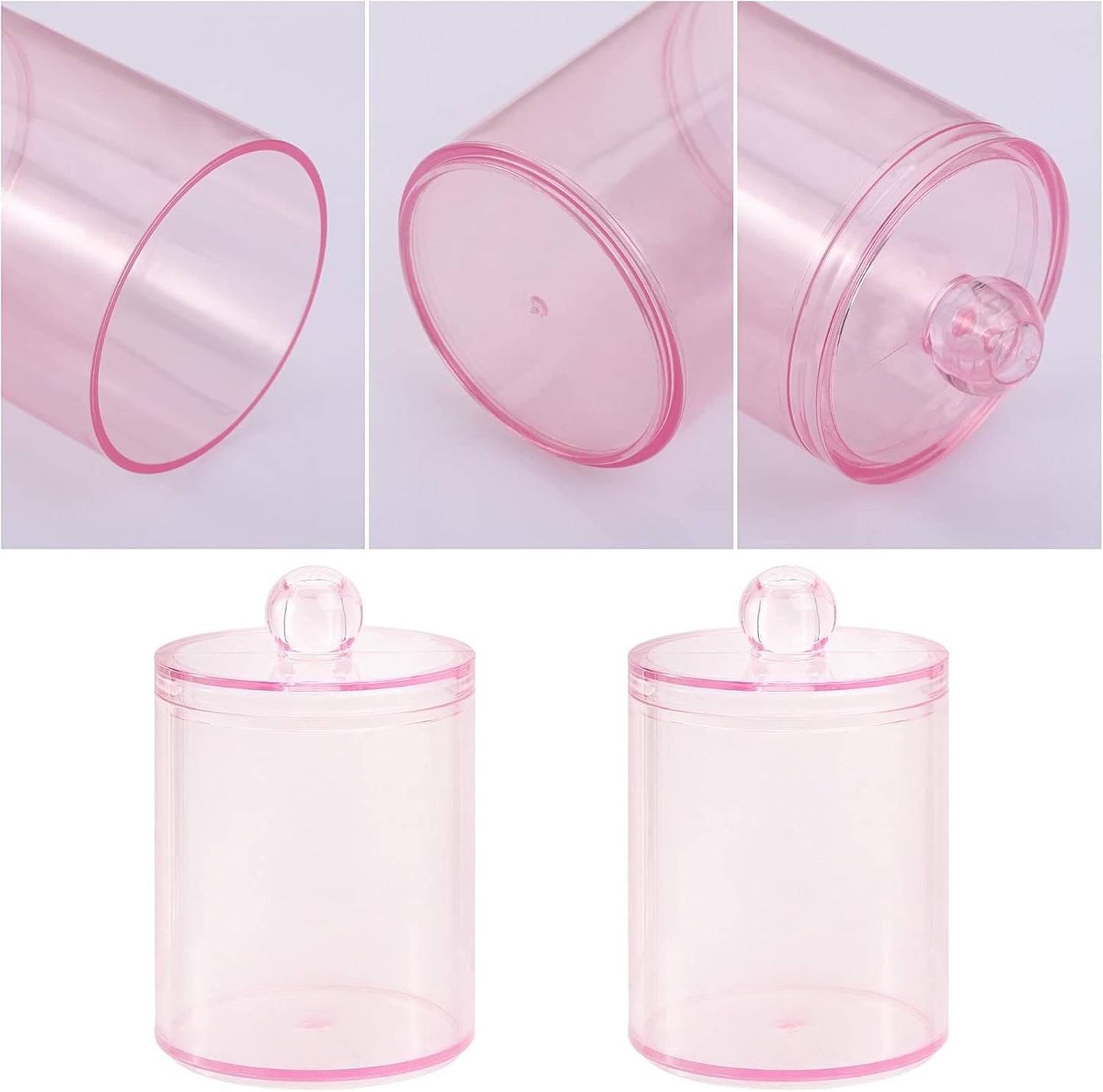 Tbestmax 6 Pack Qtip Holder, 10-Ounce Apothecary Jars with Lids for Cotton Ball Swab Pad Dispenser, Bathroom Canisters Organizer (Pink)