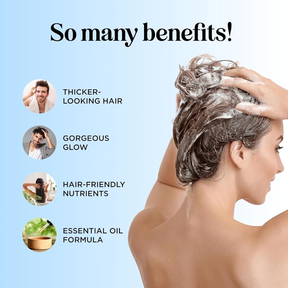 Rosemary and Biotin Shampoo for Thinning Hair - Vegan Volumizing Shampoo for Fine Hair with B Vitamins Argan Oil & Tea Tree Essential Oil - Paraben Silicone and Sulfate Free Vegan Formula (16 Fl Oz)