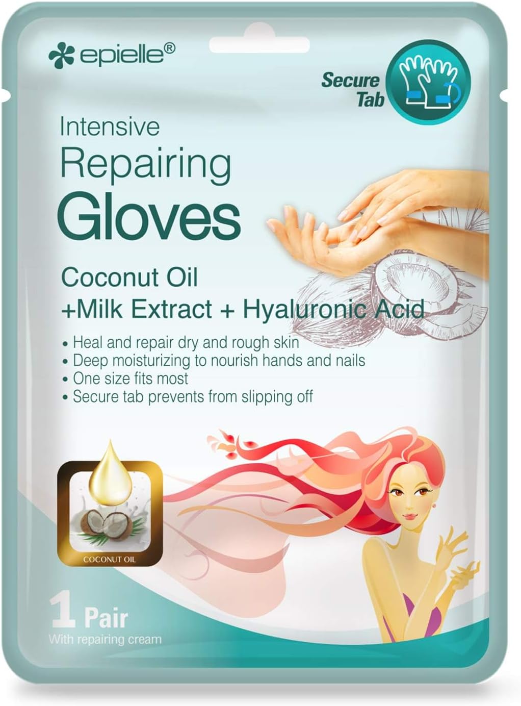 Epielle Intensive Repairing Hand Masks 6 Pairs, Deep Moisturizing Gloves for Dry, Cracked Hands, Repair with Coconut Oil & Milk Extract, Korean Skin Care, Spa Set, Self Care Gifts for Women