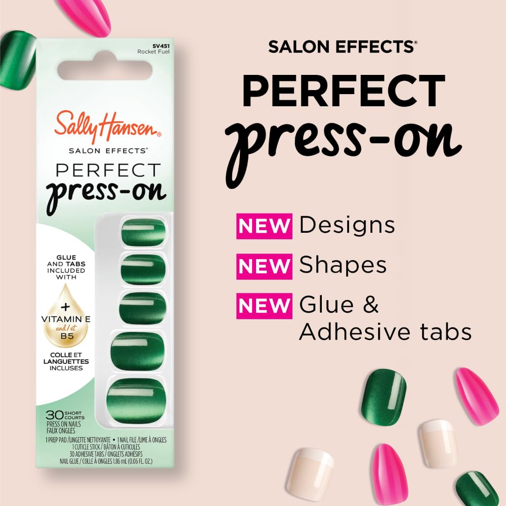 Sally Hansen Instant Cuticle Remover & Salon Effects Soul Pink Press On Nails Kit - 15 Second Cuticle Remover with Aloe & 30 Nail Designs with Nail Glue